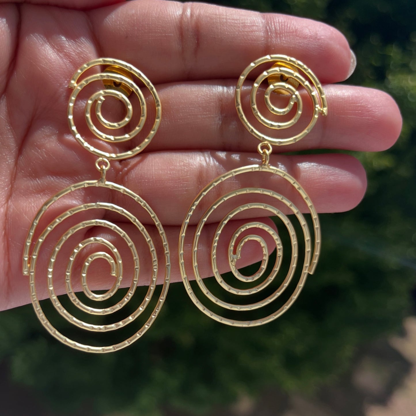 Gold plated lightweight Handmade brass earrings.