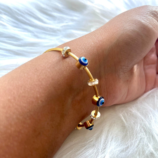 Evil Eye Protection Bangle – 18k Gold Plated Stainless Steel, Waterproof