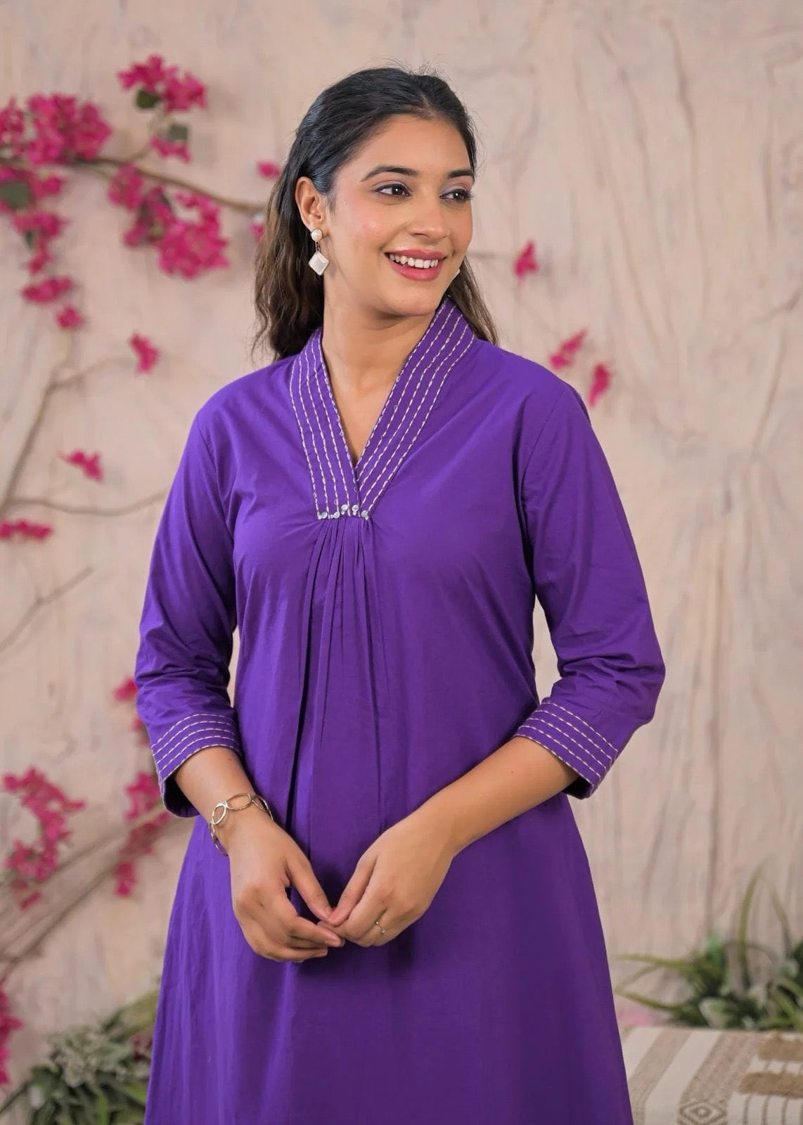 FABRIC - PURE COTTON , A-LINE, ONE SIDE POCKET, EMBROIDERY & MIRROR WORK ON FRONT & BACK, SIZE- S TO XXL