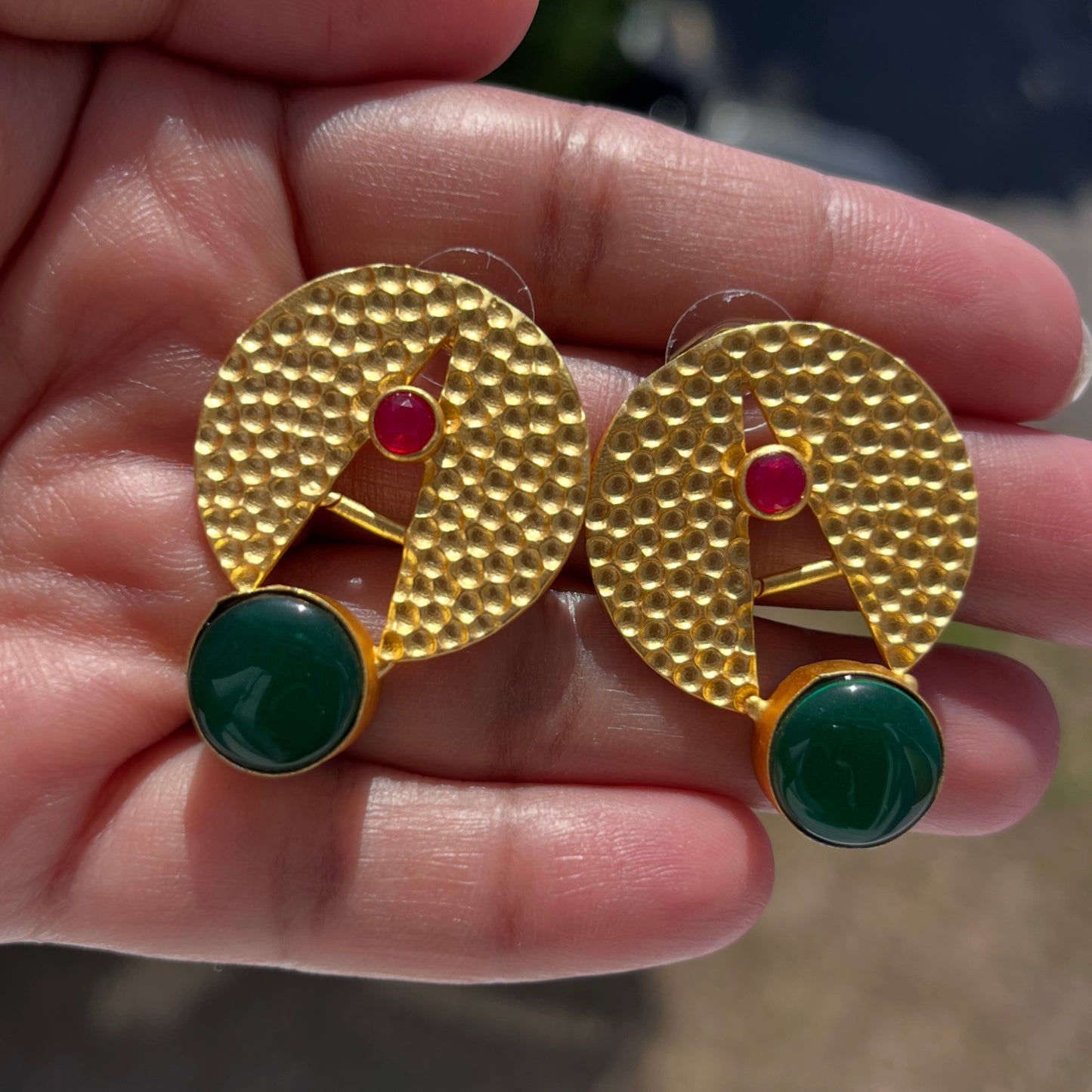 Gold plated Lightweight Handmade brass earrings.