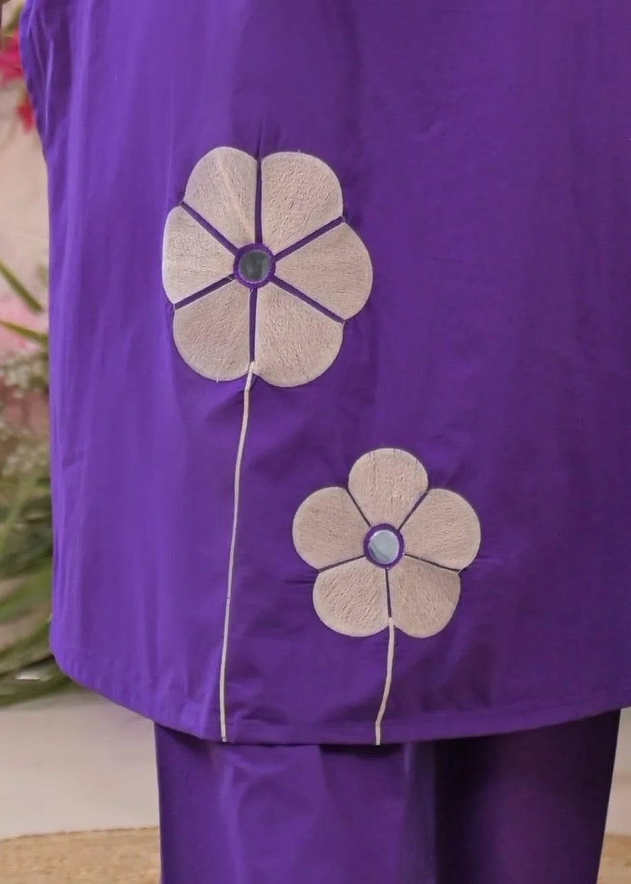 FABRIC - PURE COTTON , A-LINE, ONE SIDE POCKET, EMBROIDERY & MIRROR WORK ON FRONT & BACK, SIZE- S TO XXL