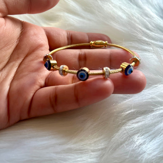 Evil Eye Protection Bangle – 18k Gold Plated Stainless Steel, Waterproof